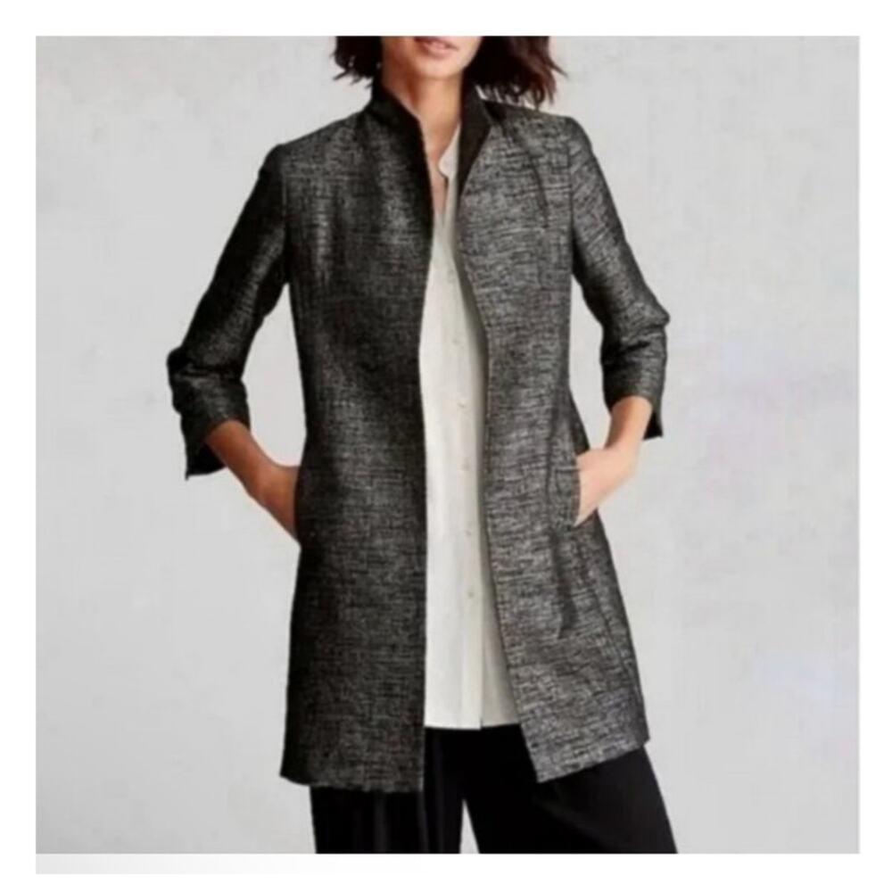 Eileen Fisher Heathered Gray Long Open Front Coat